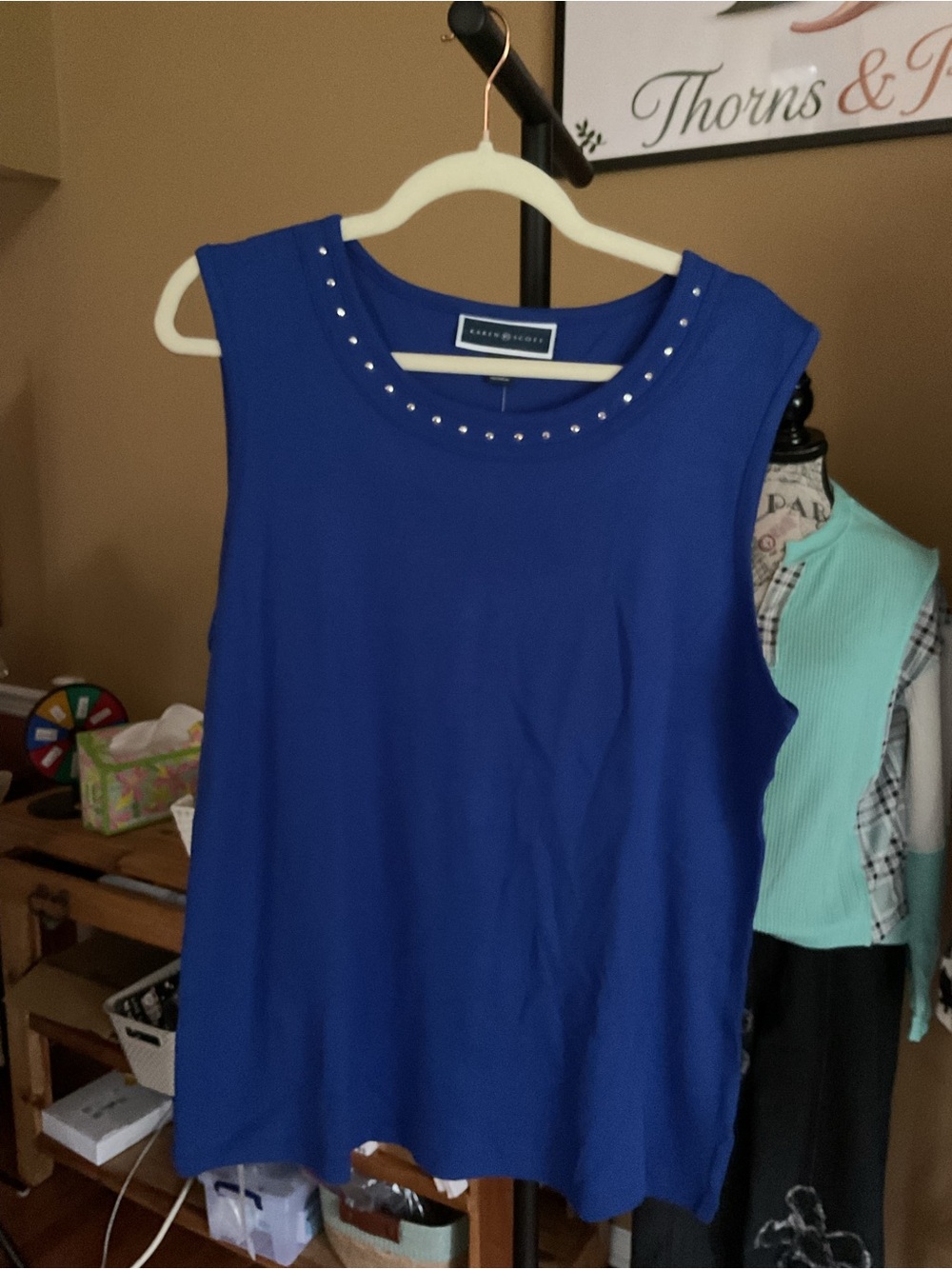 Karen Scott Royal Blue Sleeveless Tank with Silver Stud Trim